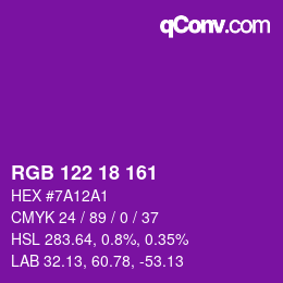 Color code: RGB 122 18 161 | qconv.com