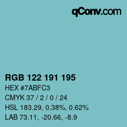 Farbcode: RGB 122 191 195 | qconv.com