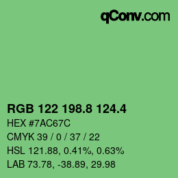 カラーコード: RGB 122 198.8 124.4 | qconv.com