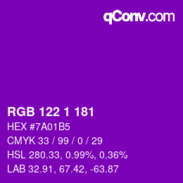 カラーコード: RGB 122 1 181 | qconv.com