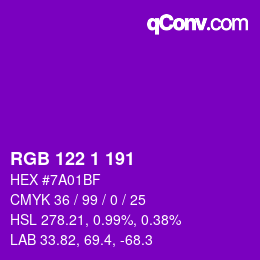 Color code: RGB 122 1 191 | qconv.com