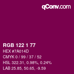 カラーコード: RGB 122 1 77 | qconv.com