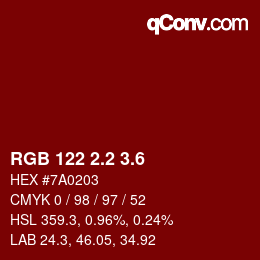 カラーコード: RGB 122 2.2 3.6 | qconv.com