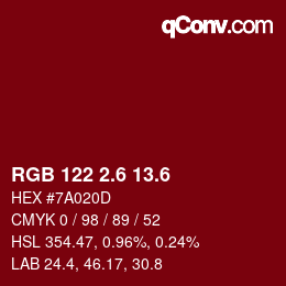 カラーコード: RGB 122 2.6 13.6 | qconv.com