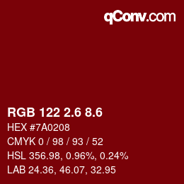 カラーコード: RGB 122 2.6 8.6 | qconv.com