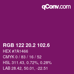 カラーコード: RGB 122 20.2 102.6 | qconv.com