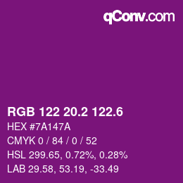 カラーコード: RGB 122 20.2 122.6 | qconv.com