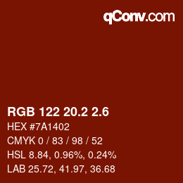カラーコード: RGB 122 20.2 2.6 | qconv.com
