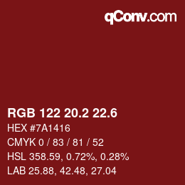カラーコード: RGB 122 20.2 22.6 | qconv.com