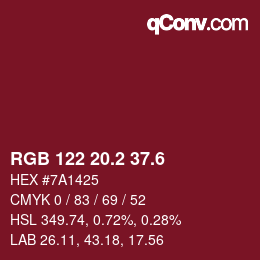 カラーコード: RGB 122 20.2 37.6 | qconv.com