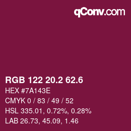 カラーコード: RGB 122 20.2 62.6 | qconv.com