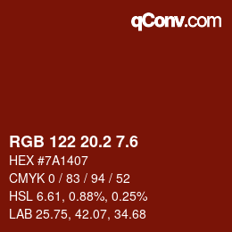 カラーコード: RGB 122 20.2 7.6 | qconv.com