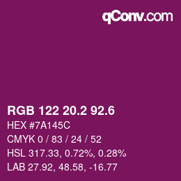 カラーコード: RGB 122 20.2 92.6 | qconv.com
