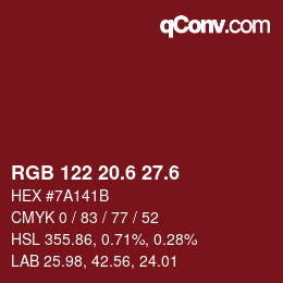 カラーコード: RGB 122 20.6 27.6 | qconv.com