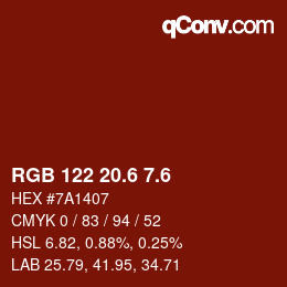 カラーコード: RGB 122 20.6 7.6 | qconv.com