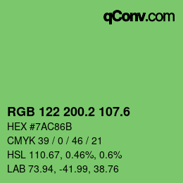 カラーコード: RGB 122 200.2 107.6 | qconv.com