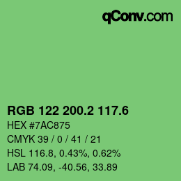 カラーコード: RGB 122 200.2 117.6 | qconv.com