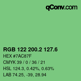 カラーコード: RGB 122 200.2 127.6 | qconv.com