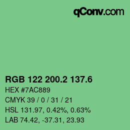 カラーコード: RGB 122 200.2 137.6 | qconv.com