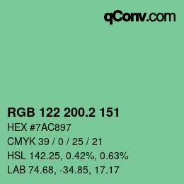 カラーコード: RGB 122 200.2 151 | qconv.com