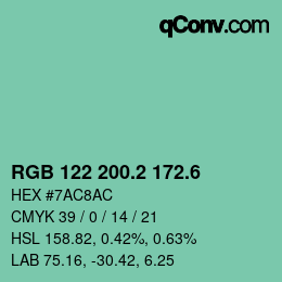 カラーコード: RGB 122 200.2 172.6 | qconv.com