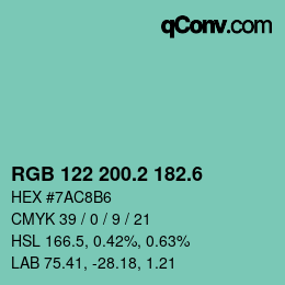 カラーコード: RGB 122 200.2 182.6 | qconv.com