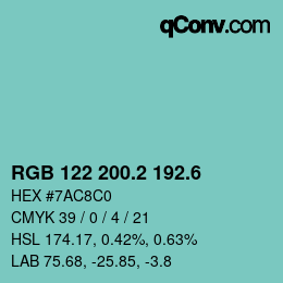 カラーコード: RGB 122 200.2 192.6 | qconv.com