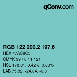 カラーコード: RGB 122 200.2 197.6 | qconv.com