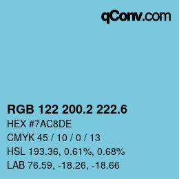 カラーコード: RGB 122 200.2 222.6 | qconv.com