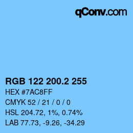 カラーコード: RGB 122 200.2 255 | qconv.com