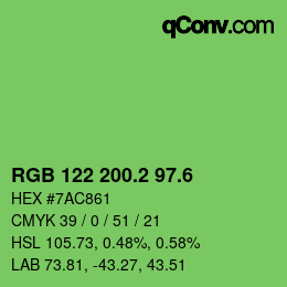 カラーコード: RGB 122 200.2 97.6 | qconv.com