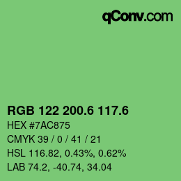 カラーコード: RGB 122 200.6 117.6 | qconv.com