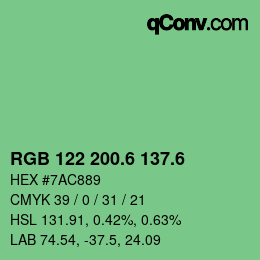 カラーコード: RGB 122 200.6 137.6 | qconv.com