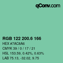 カラーコード: RGB 122 200.6 166 | qconv.com