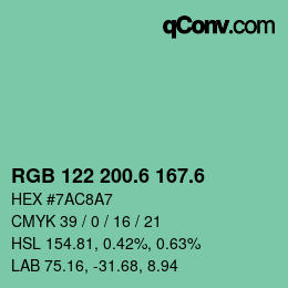 カラーコード: RGB 122 200.6 167.6 | qconv.com