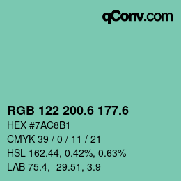 カラーコード: RGB 122 200.6 177.6 | qconv.com
