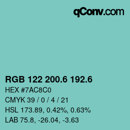 カラーコード: RGB 122 200.6 192.6 | qconv.com