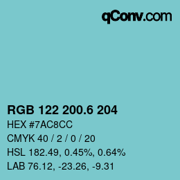 カラーコード: RGB 122 200.6 204 | qconv.com