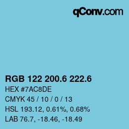 カラーコード: RGB 122 200.6 222.6 | qconv.com