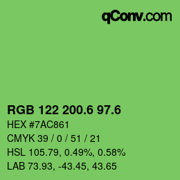カラーコード: RGB 122 200.6 97.6 | qconv.com
