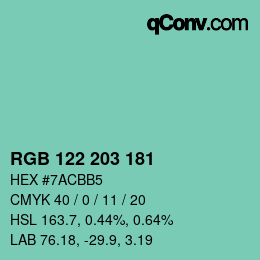 Código de color: RGB 122 203 181 | qconv.com
