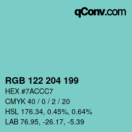 Color code: RGB 122 204 199 | qconv.com