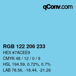 颜色代码: RGB 122 206 233 | qconv.com