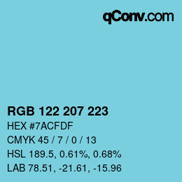 カラーコード: RGB 122 207 223 | qconv.com