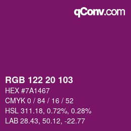 Color code: RGB 122 20 103 | qconv.com
