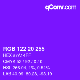 Color code: RGB 122 20 255 | qconv.com