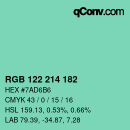 カラーコード: RGB 122 214 182 | qconv.com