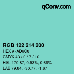Color code: RGB 122 214 200 | qconv.com