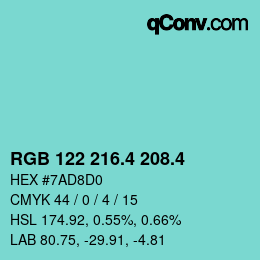 カラーコード: RGB 122 216.4 208.4 | qconv.com