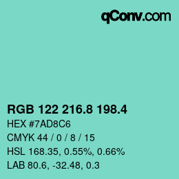 カラーコード: RGB 122 216.8 198.4 | qconv.com